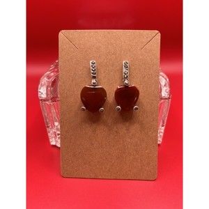 Marcasite & Heart Shaped Gemstone 925 Sterling Silver Articulated Post Earrings